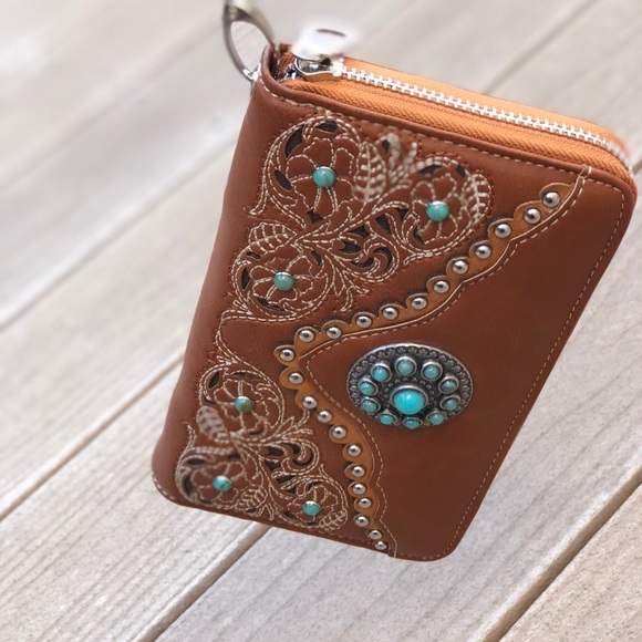 Western Montana west embroidery turquoise wallet - Picture 5 of 7